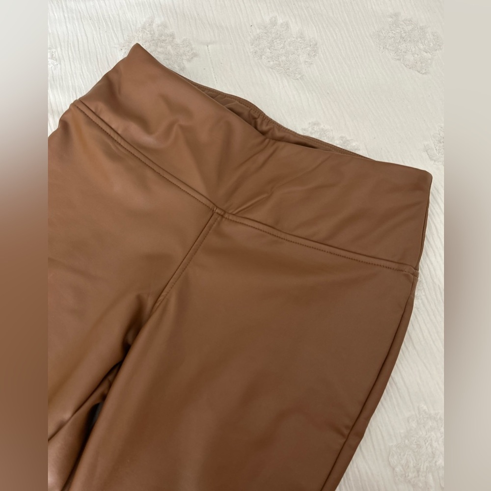 Faux Leather Brown Leggings Fleece Lined Size Medium